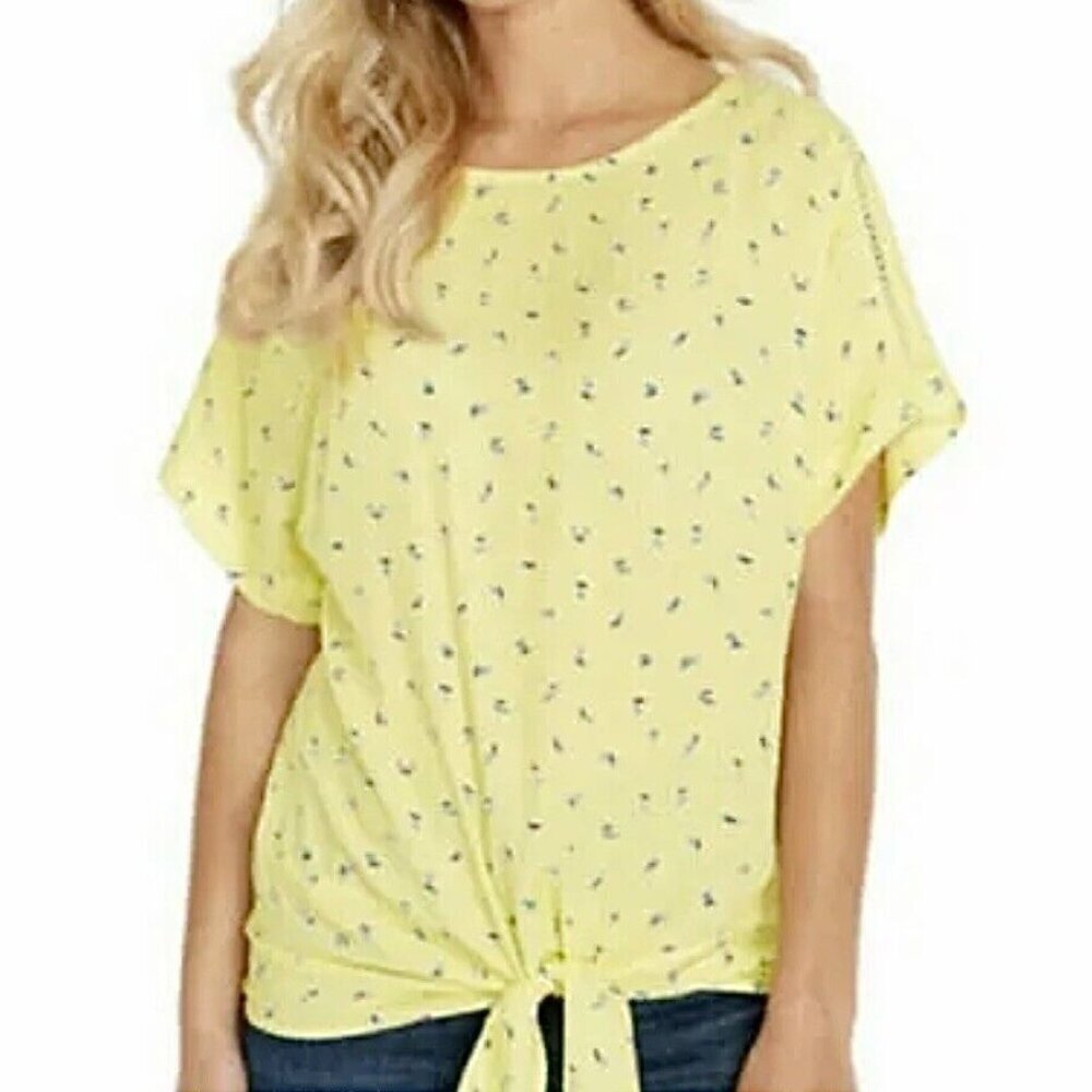 Buffalo David Bitton Yellow Tie Front Detail Short Sleeve Blouse in Size XXL